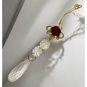 Elegant Faux Crystal Dangle Christmas Tree Ornament Rose with Brass Tone Accent